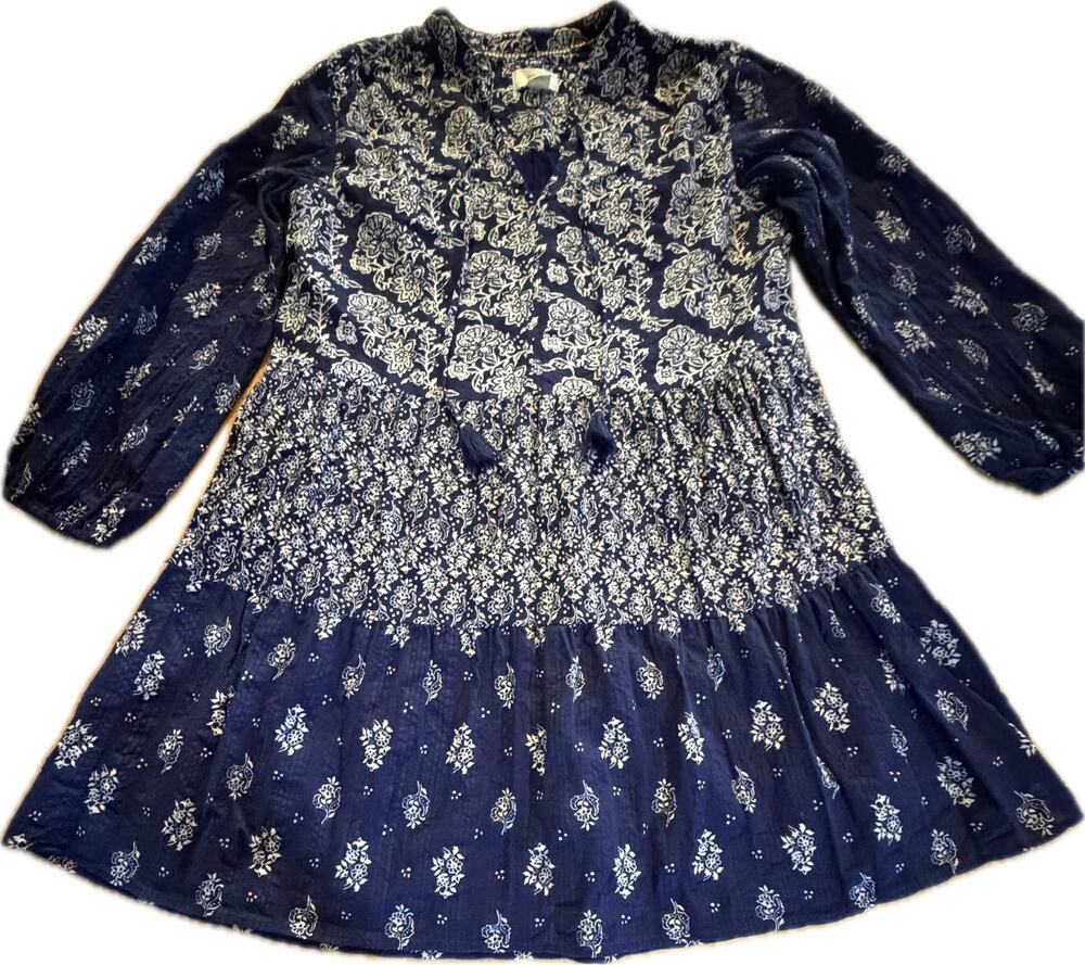 Maeve by Anthropologie Tunic Dress Womens S Navy Blue Floral Tiered Boho